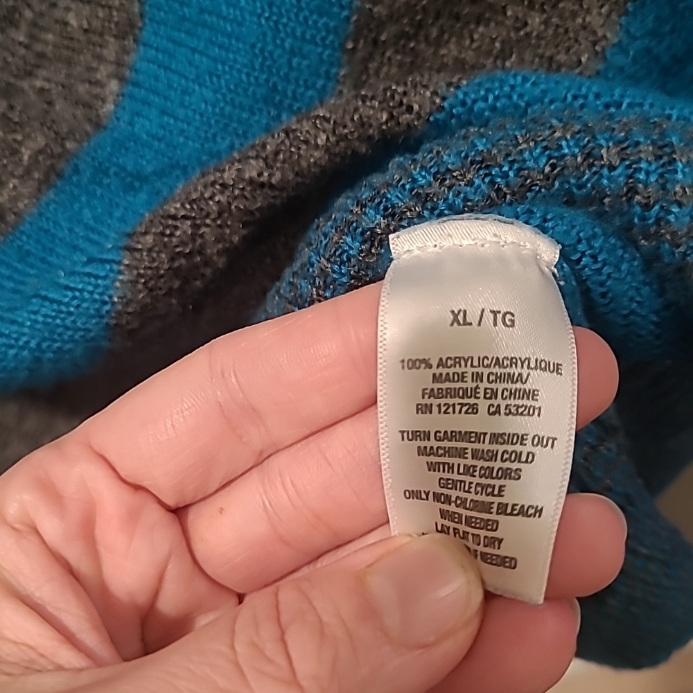 Vintage Aéropostale Womens Knit Sweater Gray/Teal XL L/S Scoop Neck - Picture 4 of 14